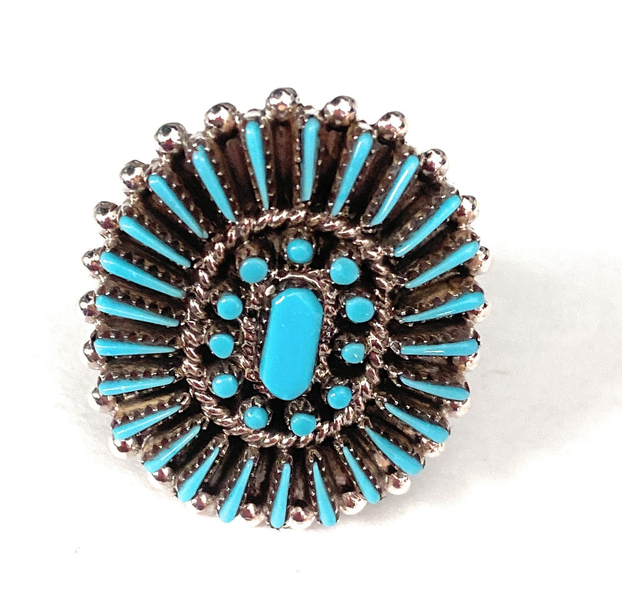Zuni Sterling Silver & Turquoise Needlepoint Cluster Ring Signed