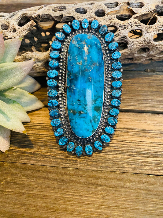 Navajo Kingman Turquoise & Sterling Silver Ring Size 9.5