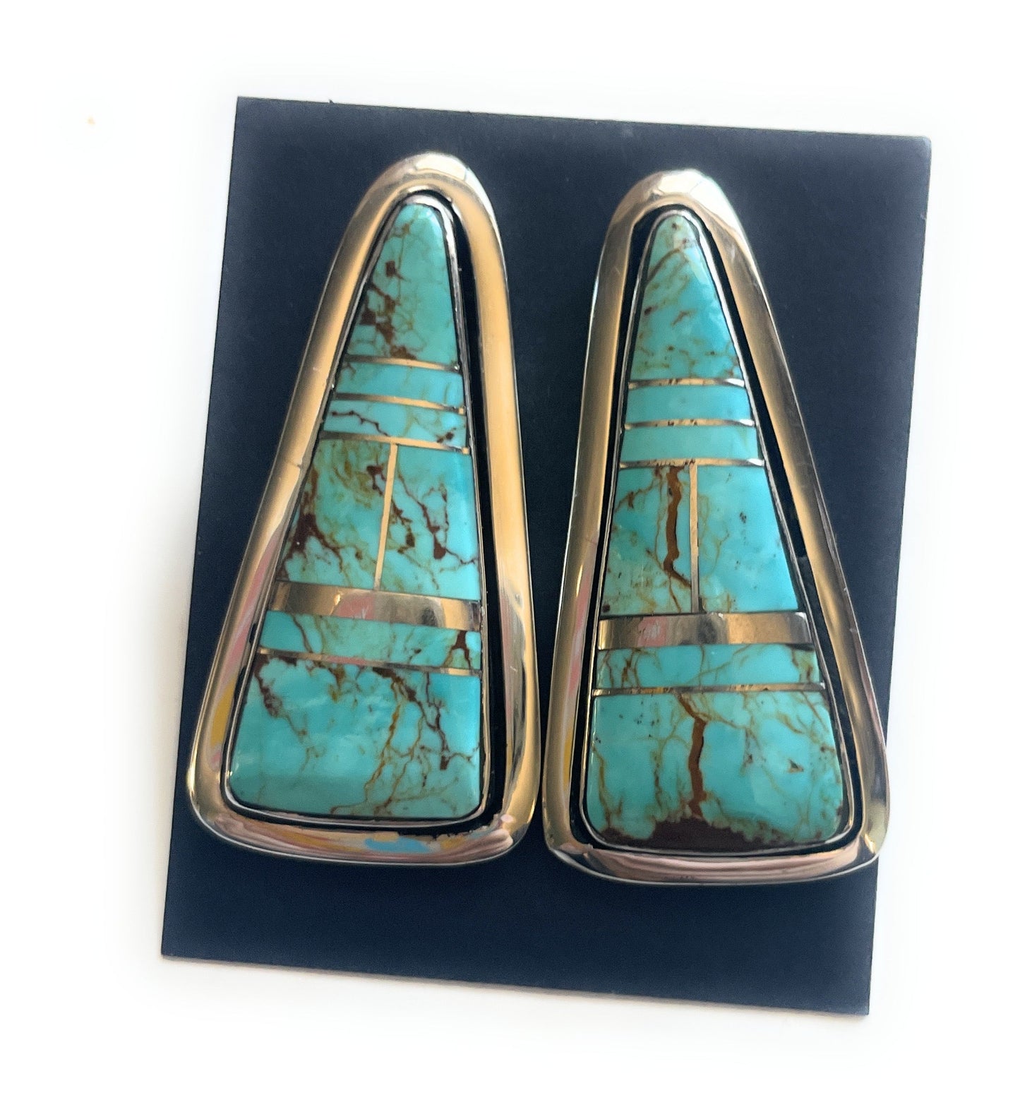 Number 8 Turquoise Inlay & Sterling Silver Triangle Post Earrings