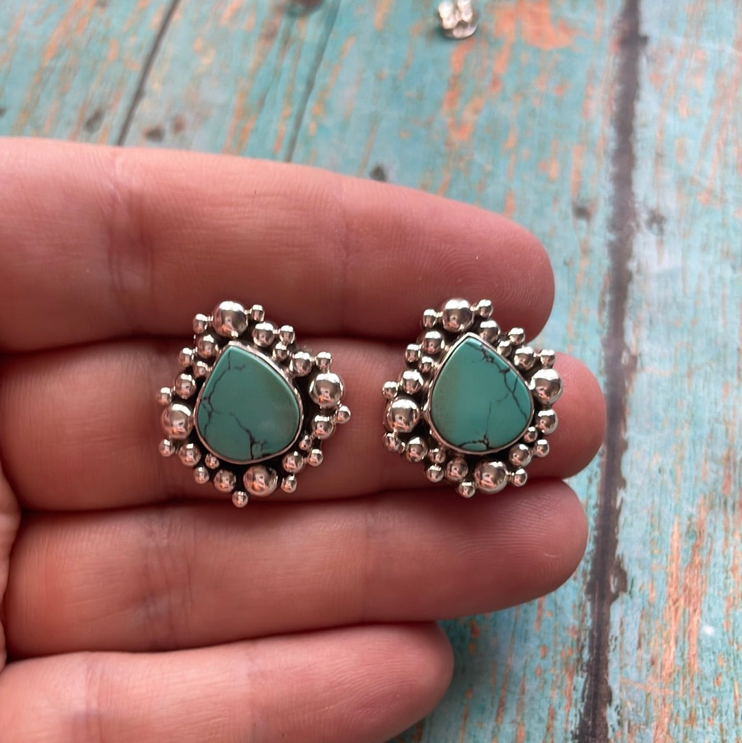 Handmade Turquoise and Sterling Silver Stud Earrings Signed Nizhoni