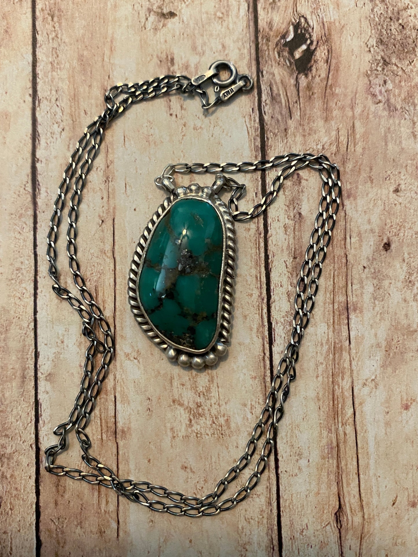Navajo Sterling Silver And Turquoise Stone Southwest Necklace Signed