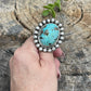 Navajo Sterling Cluster Silver Turquoise Oval Ring Sz 8