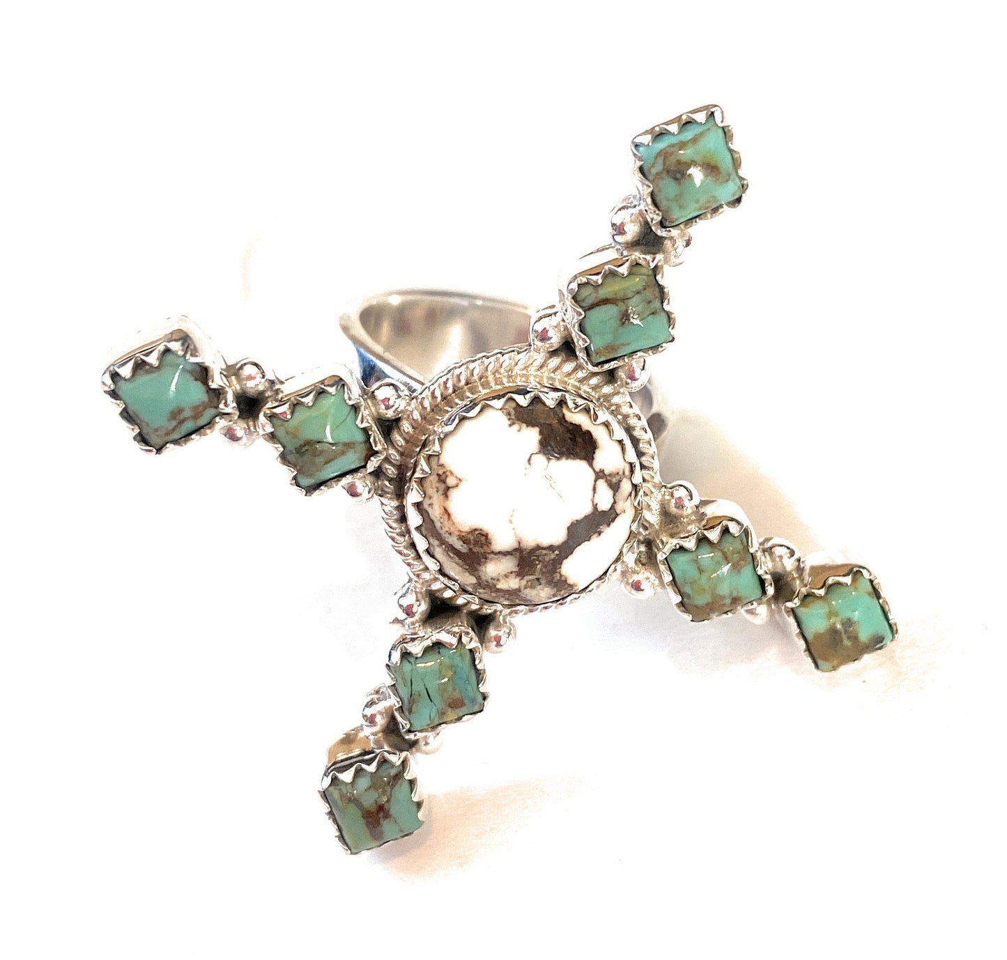 Beautiful Sterling Silver, Wild Horse & Turquoise Adjustable Ring