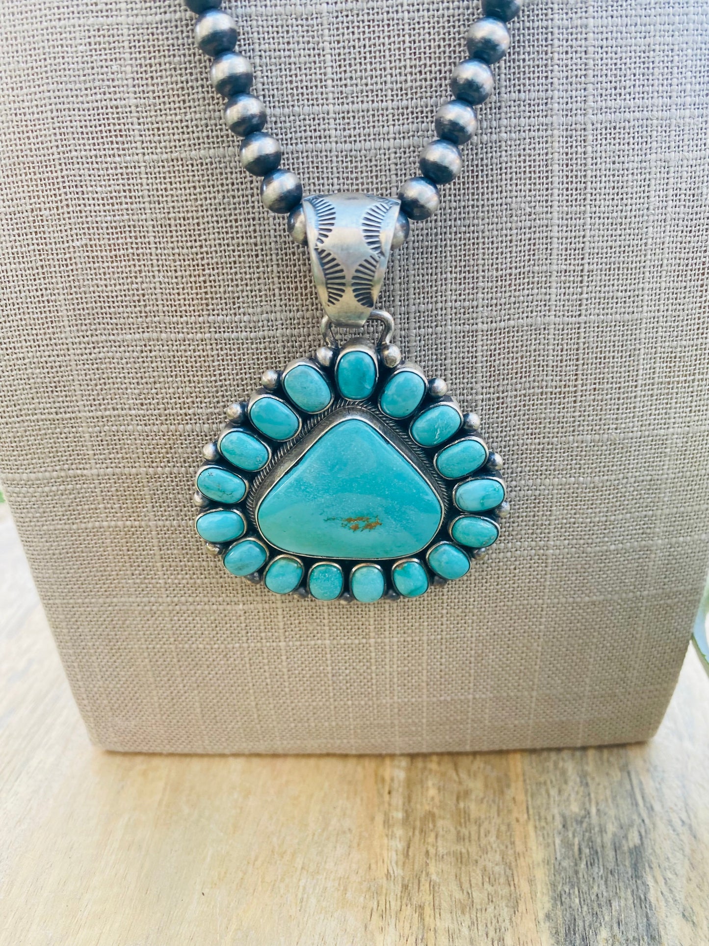 Vintage Navajo Turquoise & Sterling Silver Beaded Cluster  Necklace