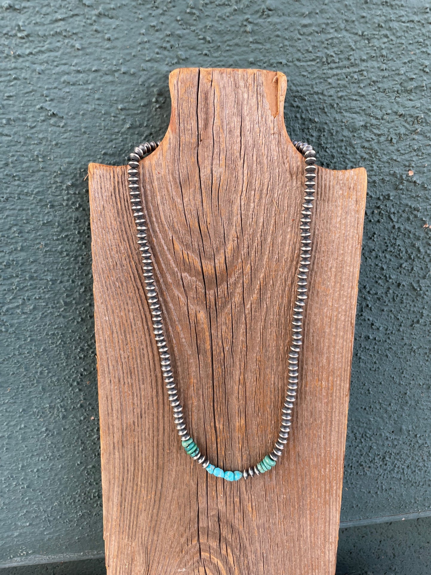Navajo Turquoise And Sterling Silver Beaded 18in Necklace
