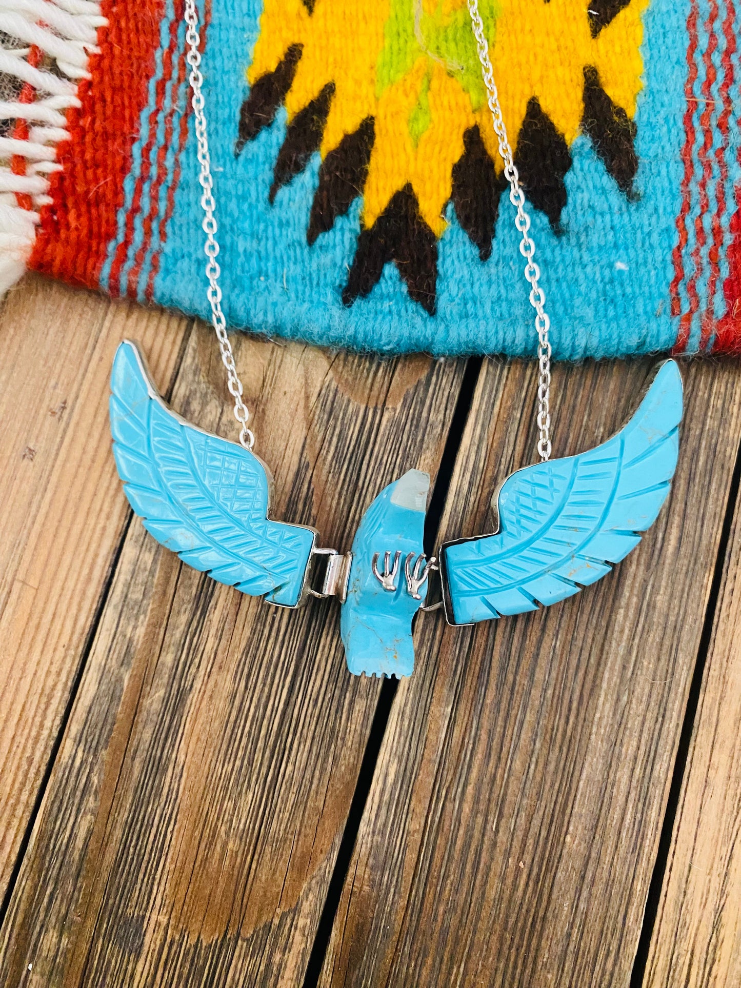 Navajo Sterling Silver & Turquoise Eagle Necklace