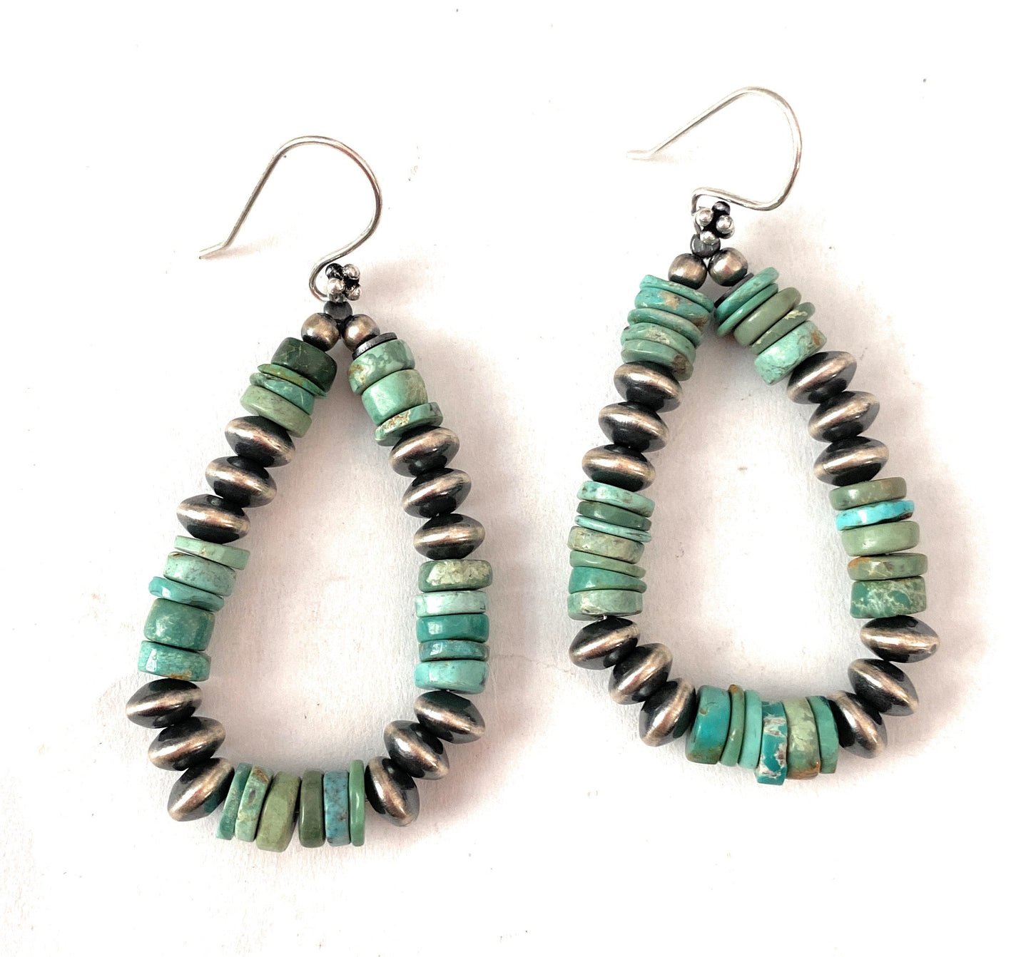 Handmade Turquoise And Sterling Silver Beaded Dangle Earrings