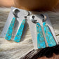 Navajo Turquoise & Sterling Silver Moon Slab Dangles Signed P Yazzie