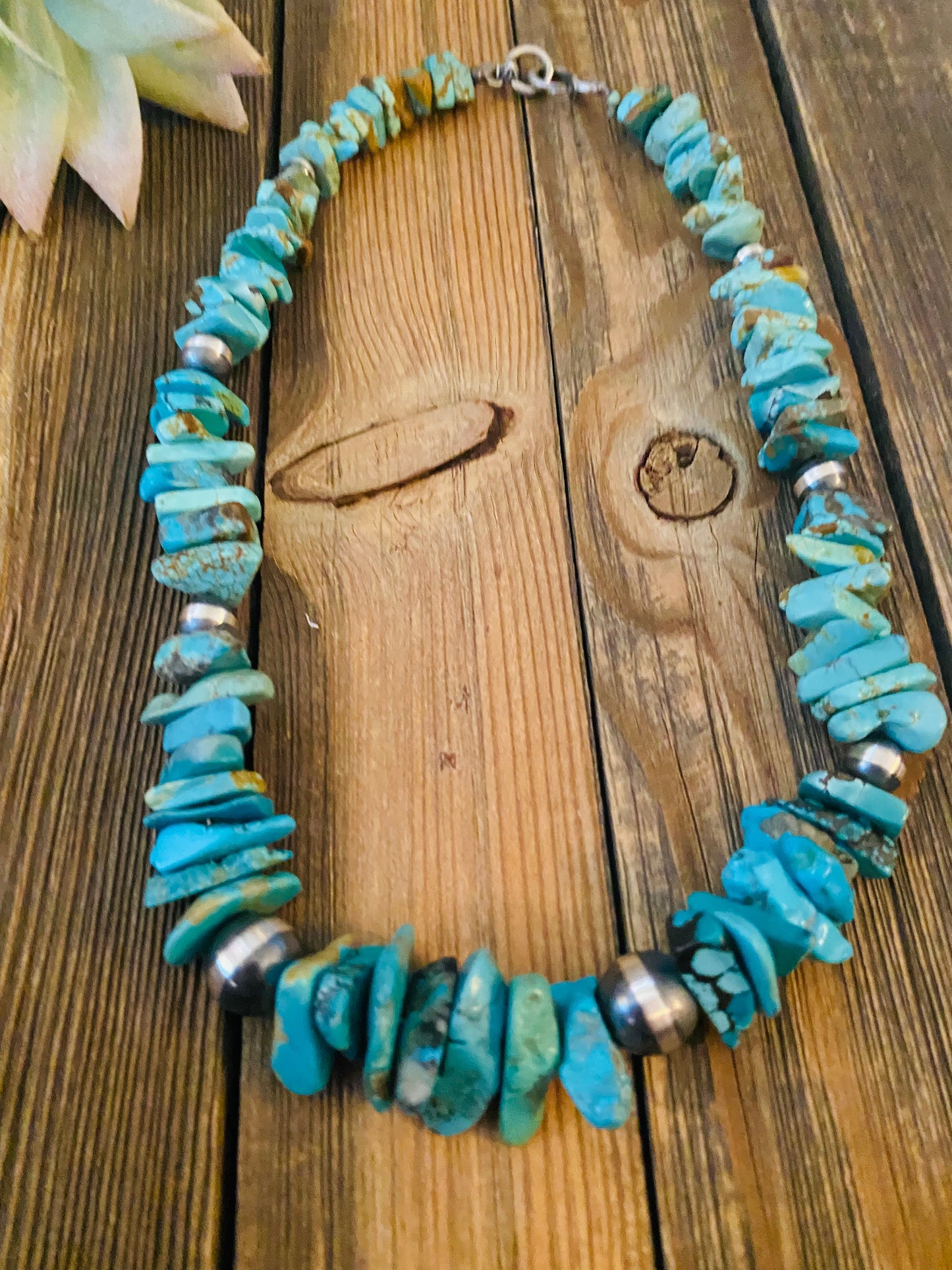 Navajo Turquoise & Sterling Silver Chunky Beaded Necklace 18”