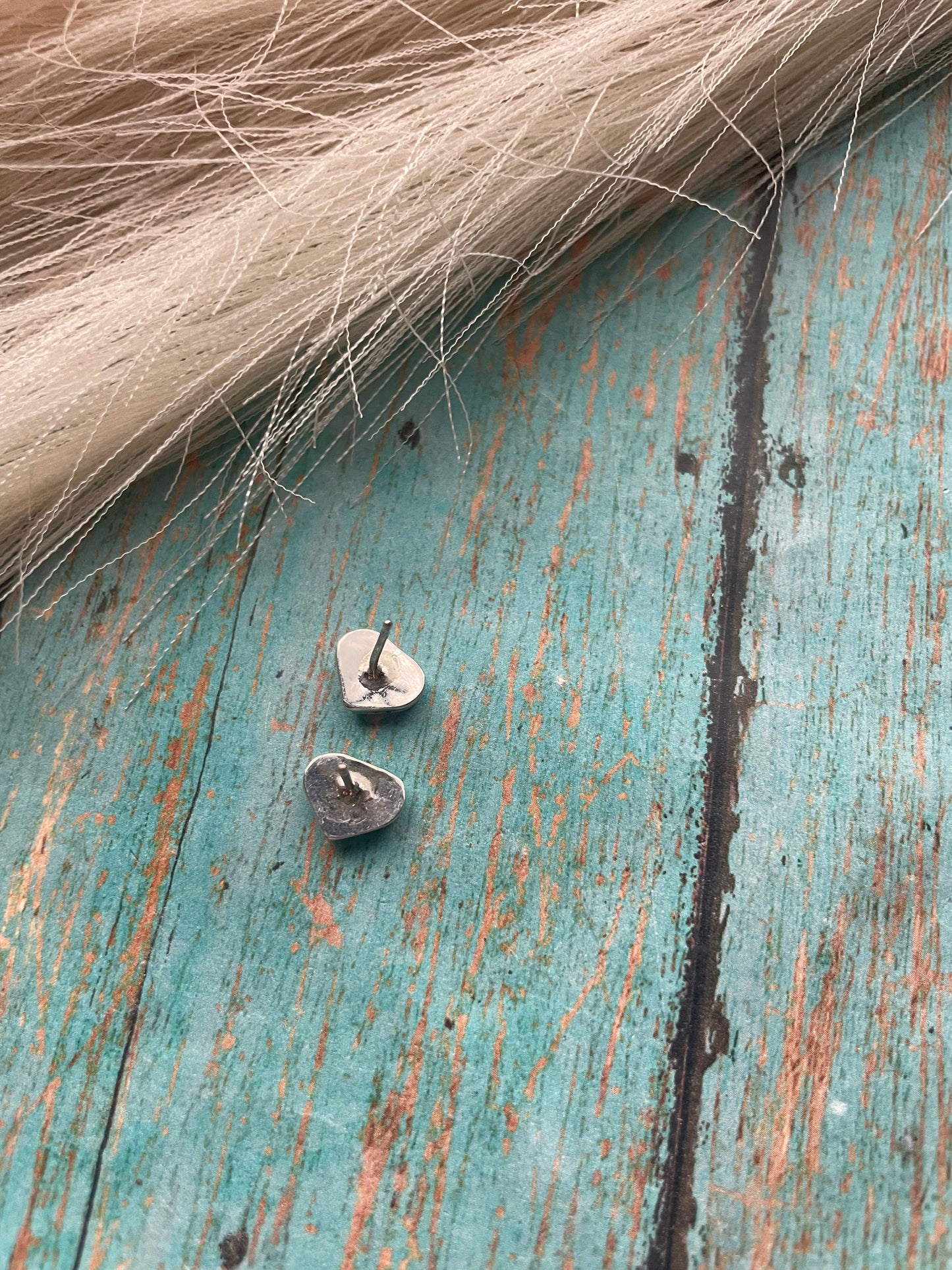 Zuni Sterling Silver & Opal Inlay Heart Stud Earrings