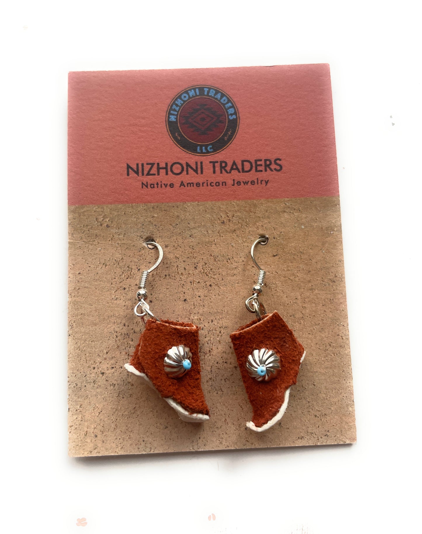 Navajo Sterling Silver, Leather, And Turquoise  Moccasin earrings