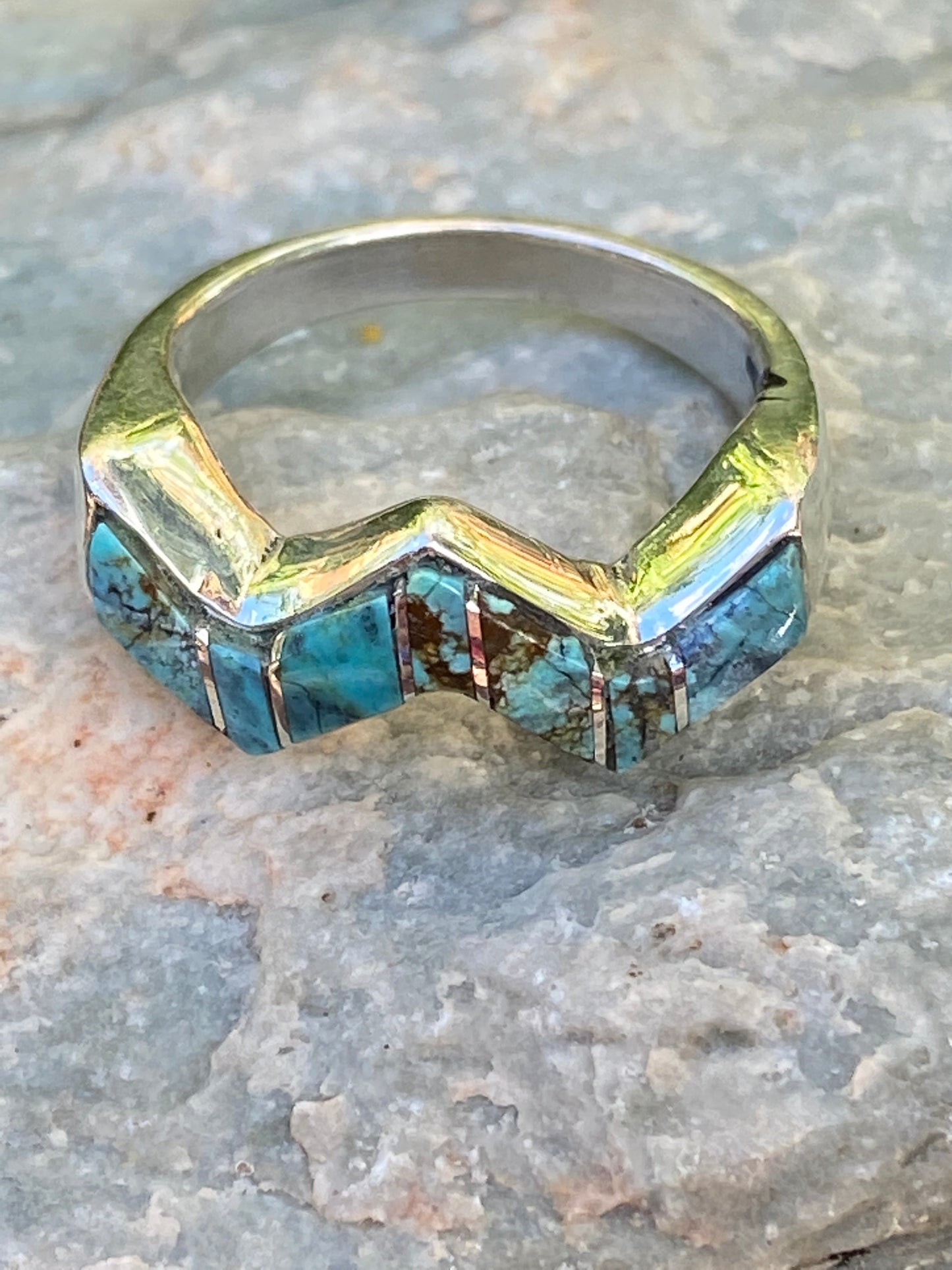 Turquoise 8 & Sterling Silver Stacker Ring Size 6.25
