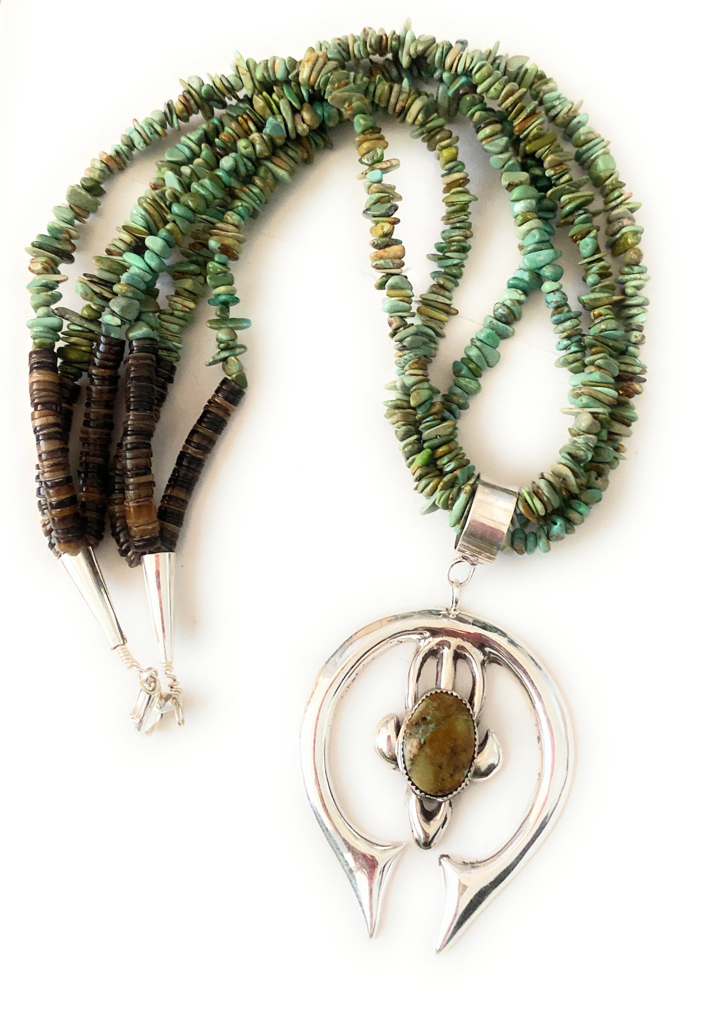 Navajo Sterling Silver & Turquoise Beaded Naja Necklace