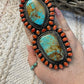 Navajo Sterling Silver Royston Turquoise And Coral Ring Size 9 Signed