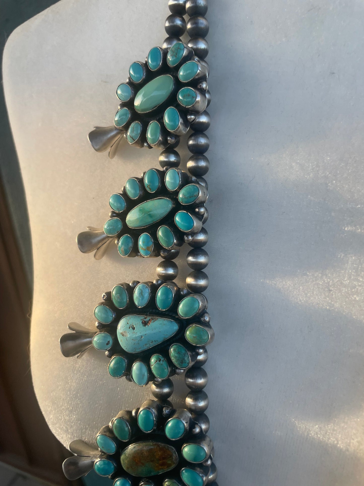 Navajo Sheila Becenti Carico Lake, Royston Turquoise & Sterling Squash Blossom Set