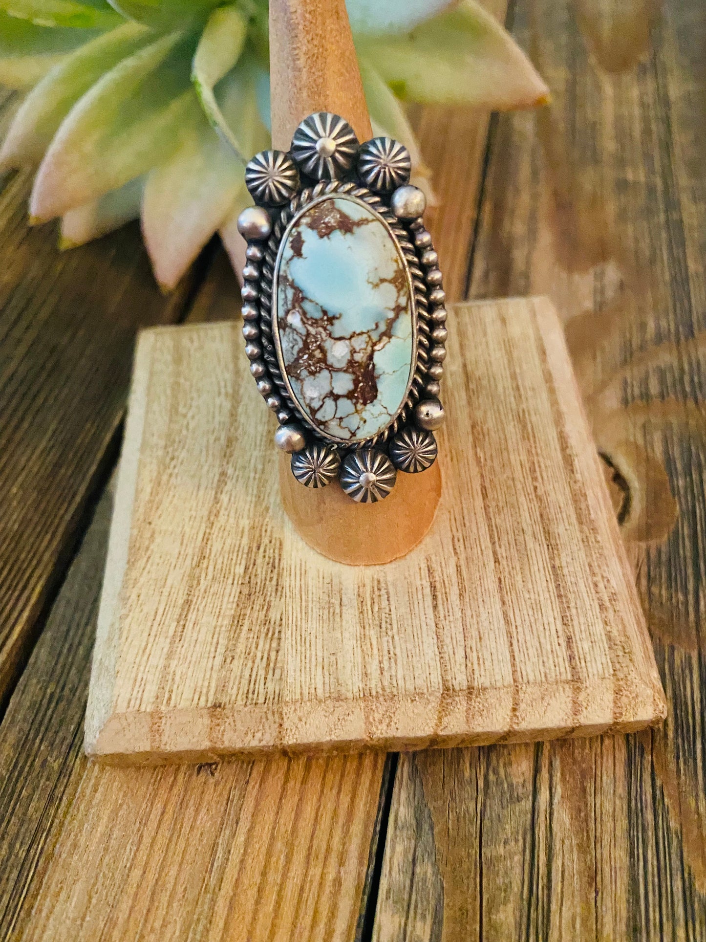 Navajo Golden Hills Turquoise & Sterling Silver Ring Size 6