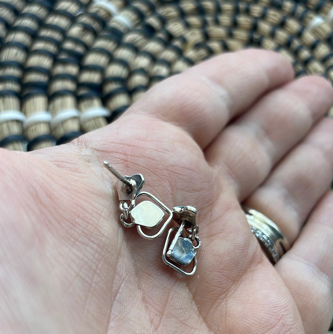 Zuni Sterling Silver & Turquoise Dangle Heart Earrings