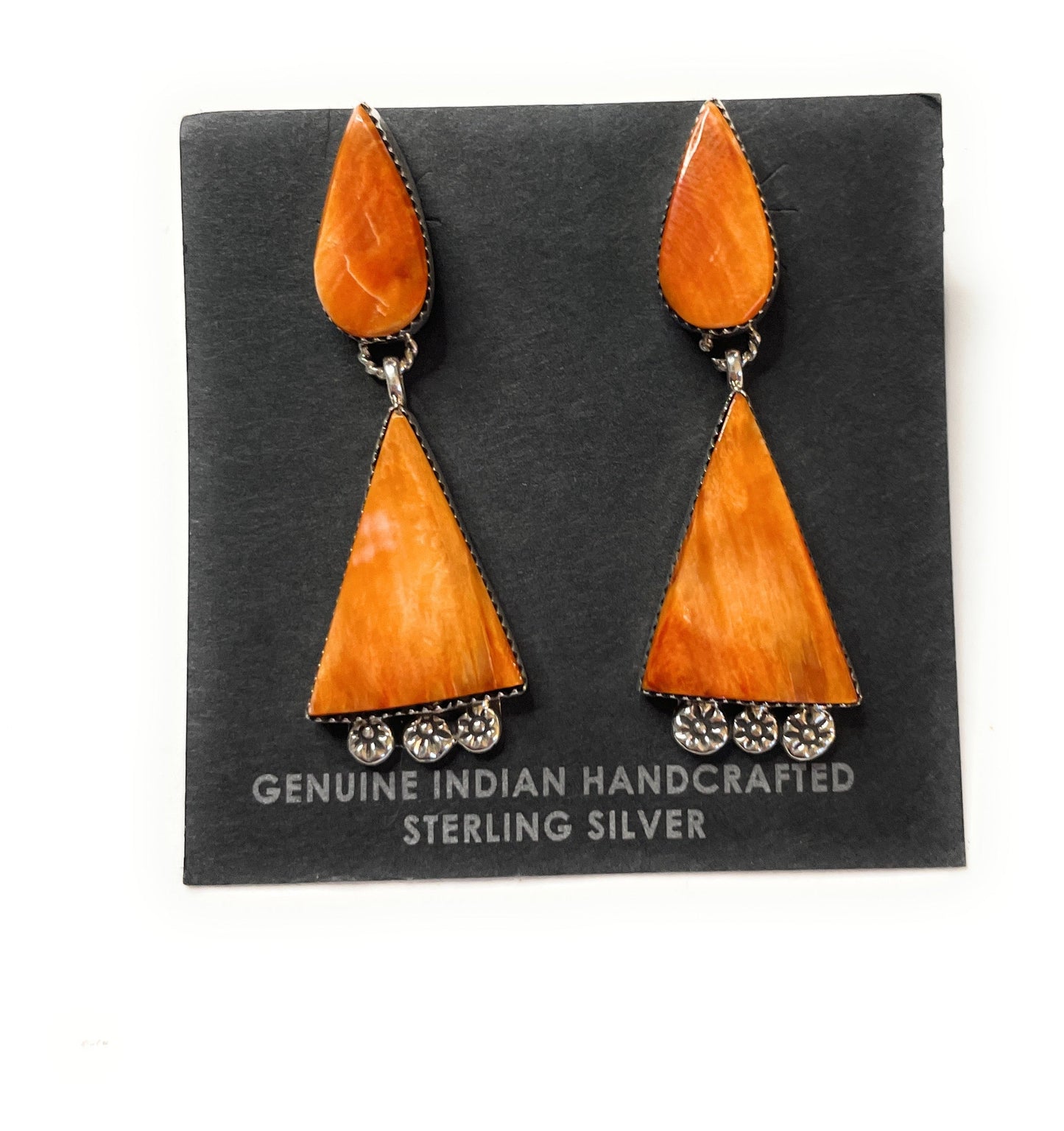 Navajo Sterling Silver And Coral Dangle Earrings