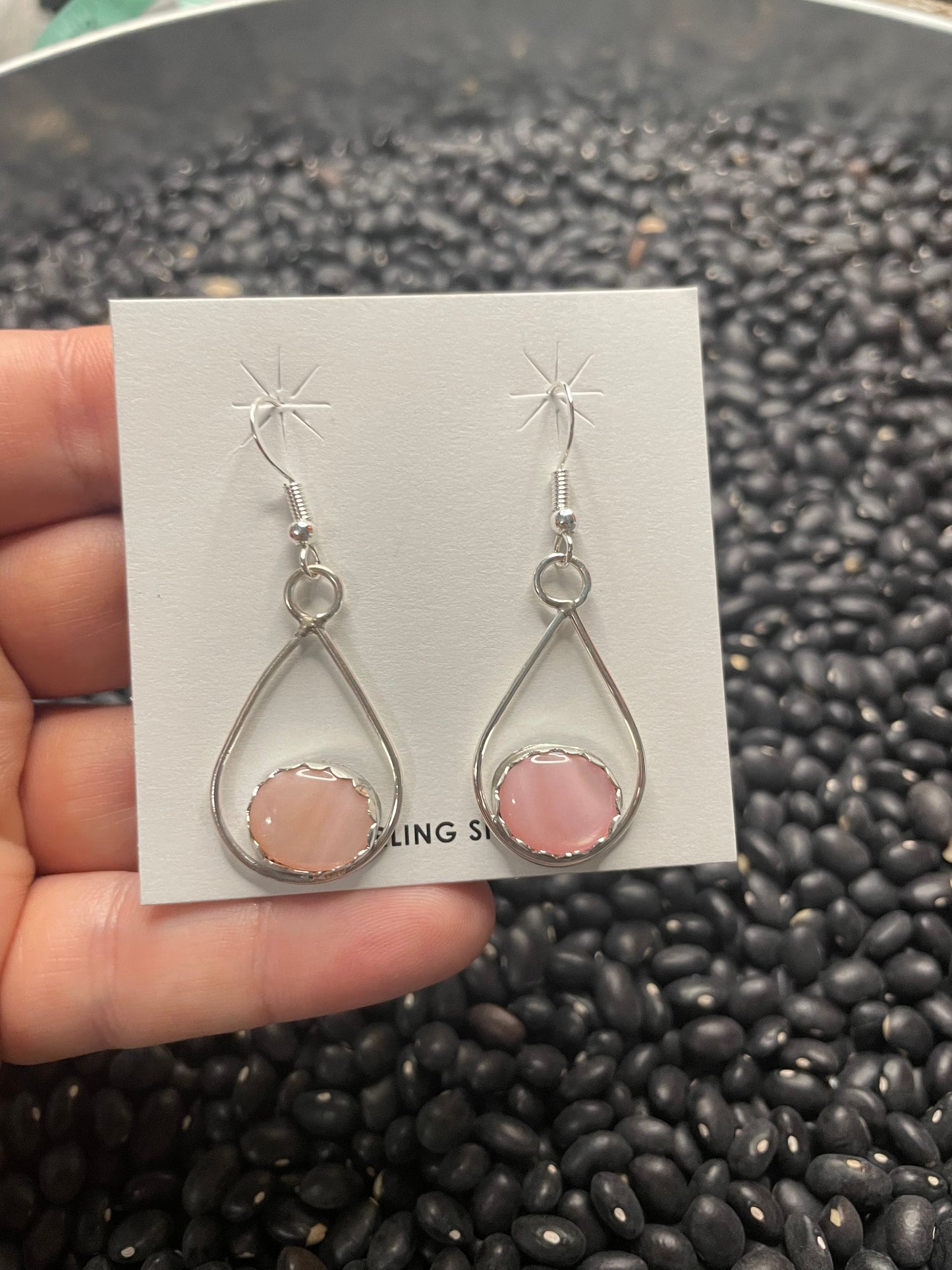 Navajo Pink Opal And Sterling Silver Dangle Earrings Signed Bryan Sandoval