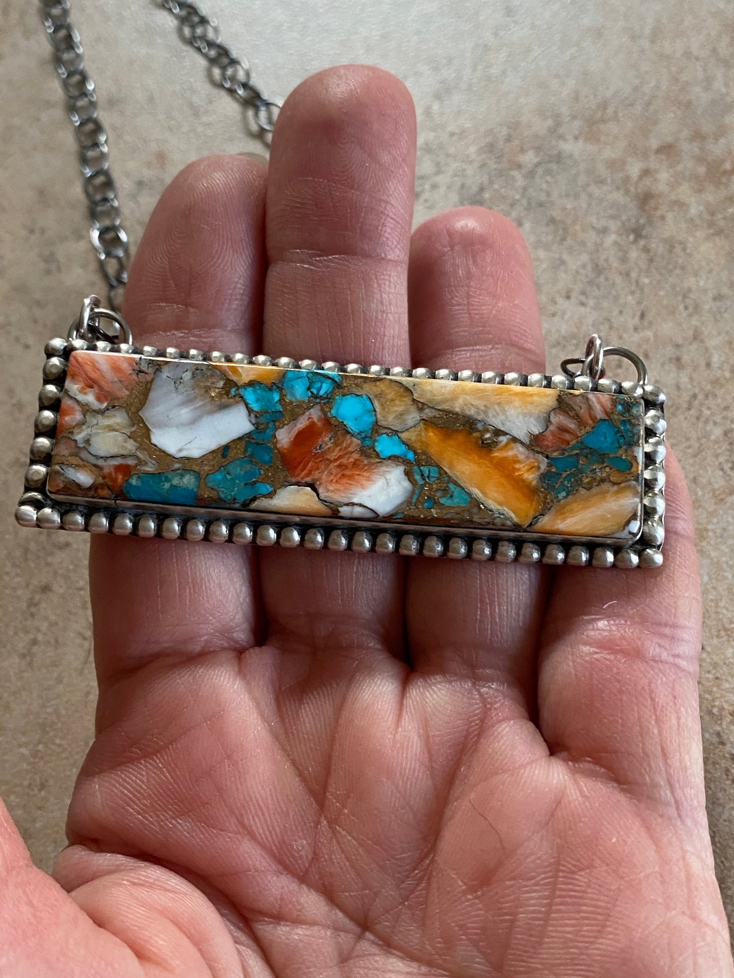Navajo Multi Stone Sterling Silver Necklace 2 5/8”