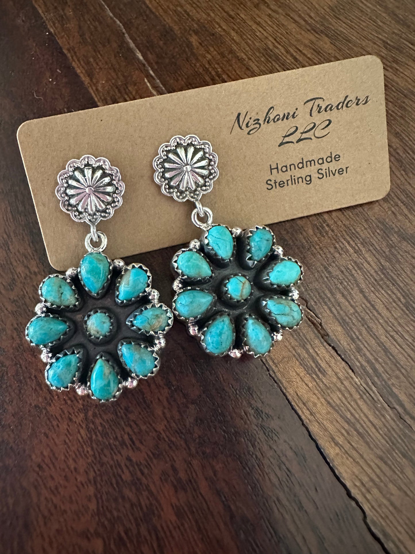 Handmade Royston Turquoise Concho Post Dangle Earrings