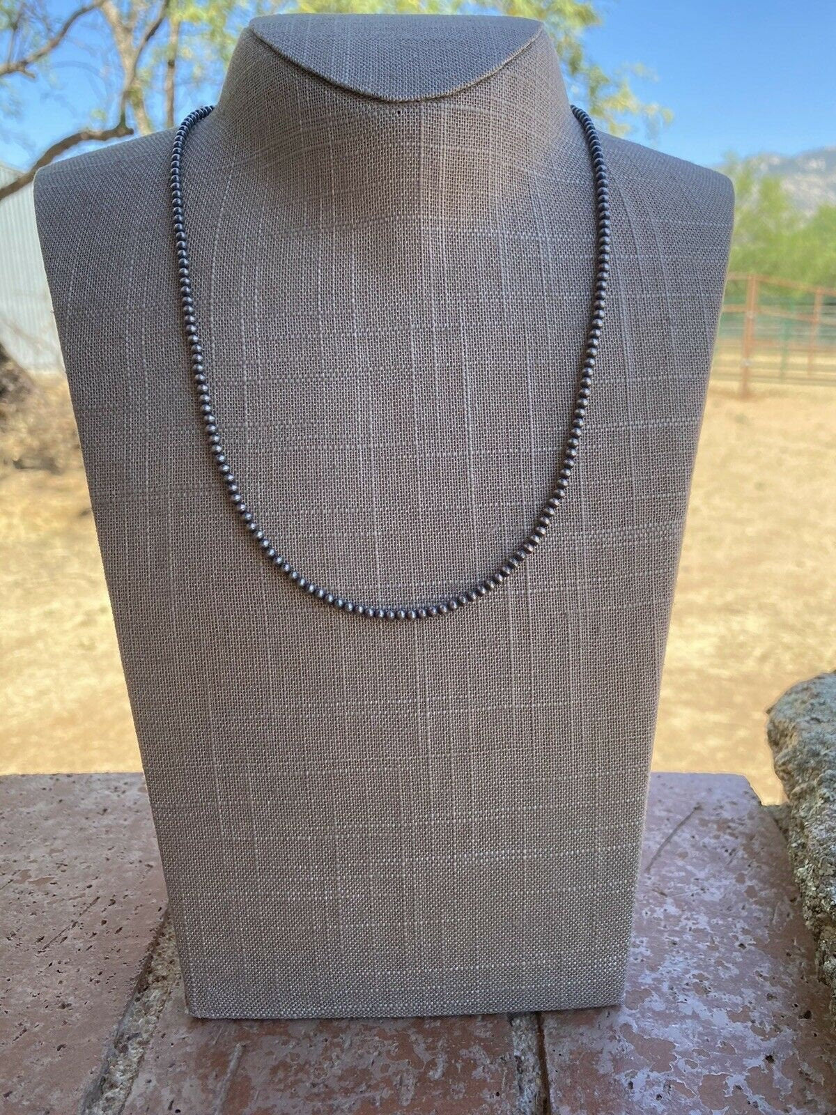 3mm Sterling Silver Navajo Pearl Style Beaded Necklace