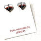 Zuni Sterling Silver, Coral, Onyx, & Mother of Pearl Stud Heart Earrings