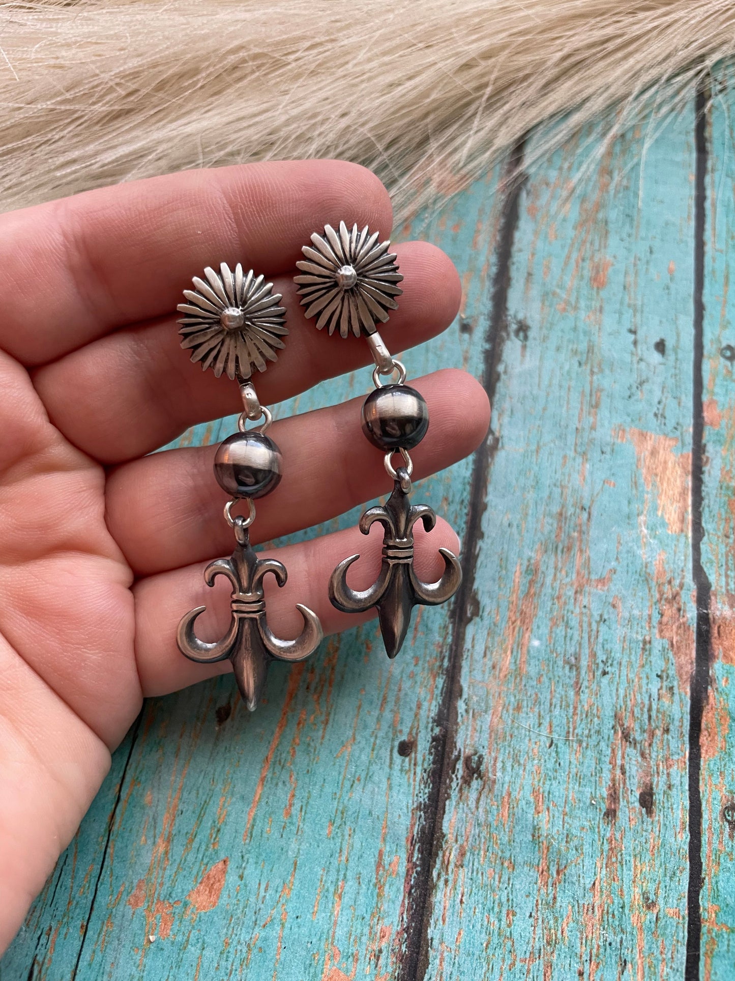 Navajo Sterling Silver Flower Dangle Earrings