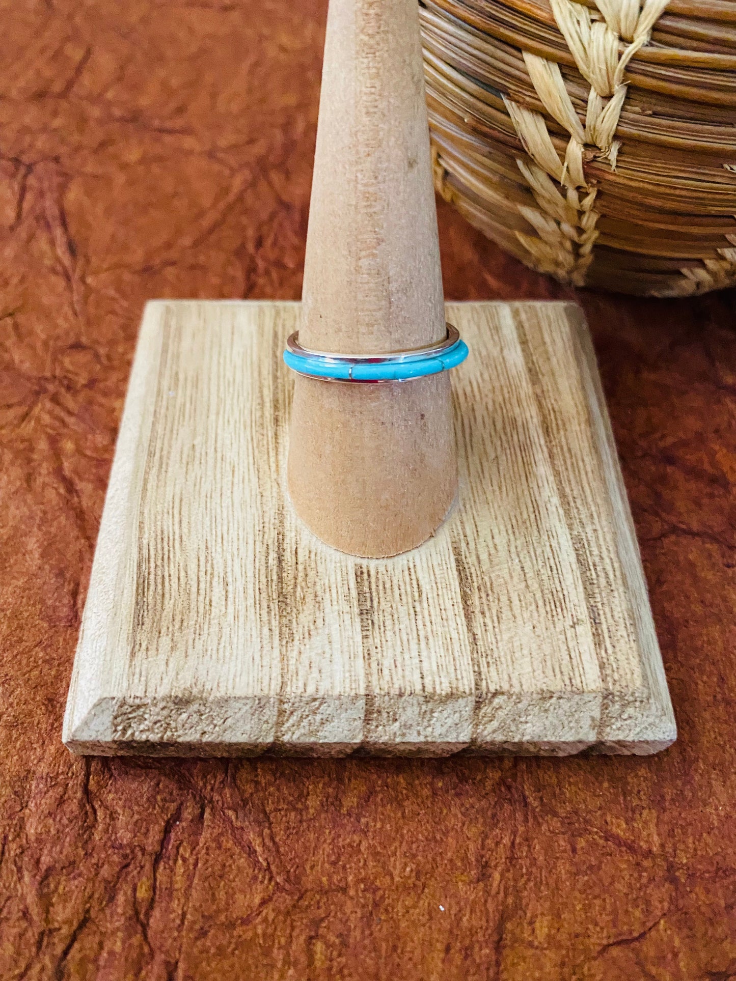 Zuni Sterling Silver & Turquoise Inlay Band Ring