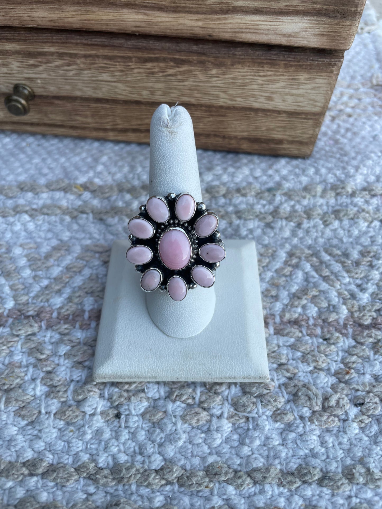 Navajo Pink Conch And Sterling Silver Cluster Ring By Sheila Becenti