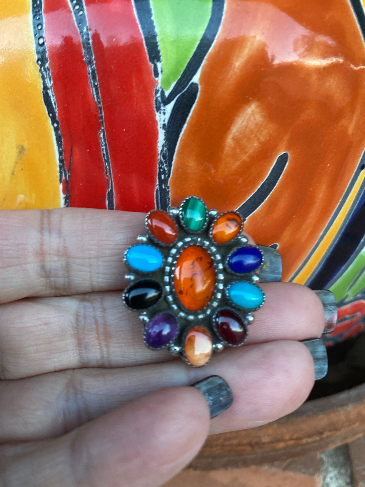Vintage Navajo Multi Stone pin pendant