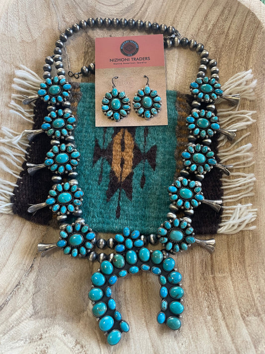 Navajo Royston Turquoise & Sterling Squash Blossom Set