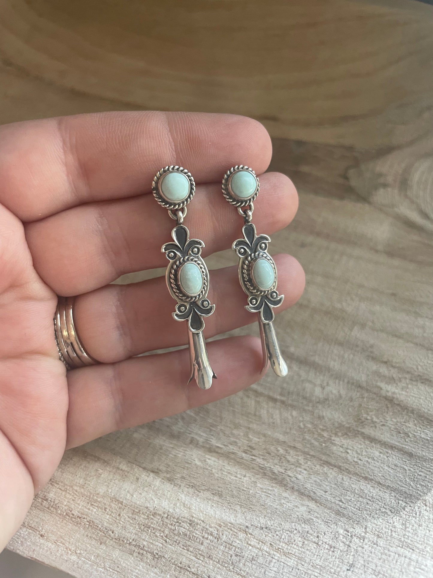 Navajo Sterling Silver And Turquoise Blossom Dangles Signed