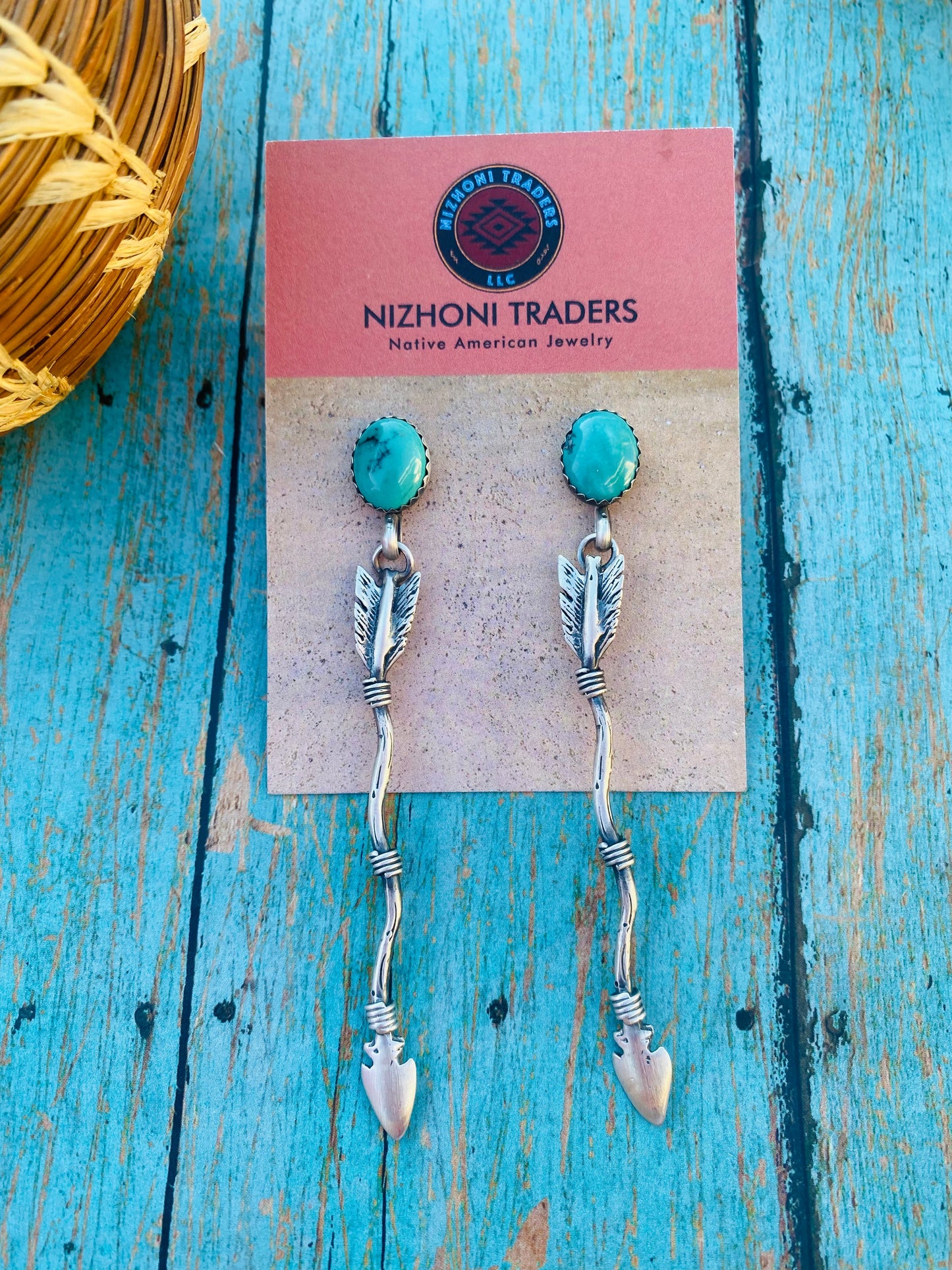 Navajo Turquoise & Sterling Silver Arrow Dangle Earrings