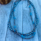 Navajo Turquoise & Sterling Silver Pearl Triple Strand Beaded 18” Necklace