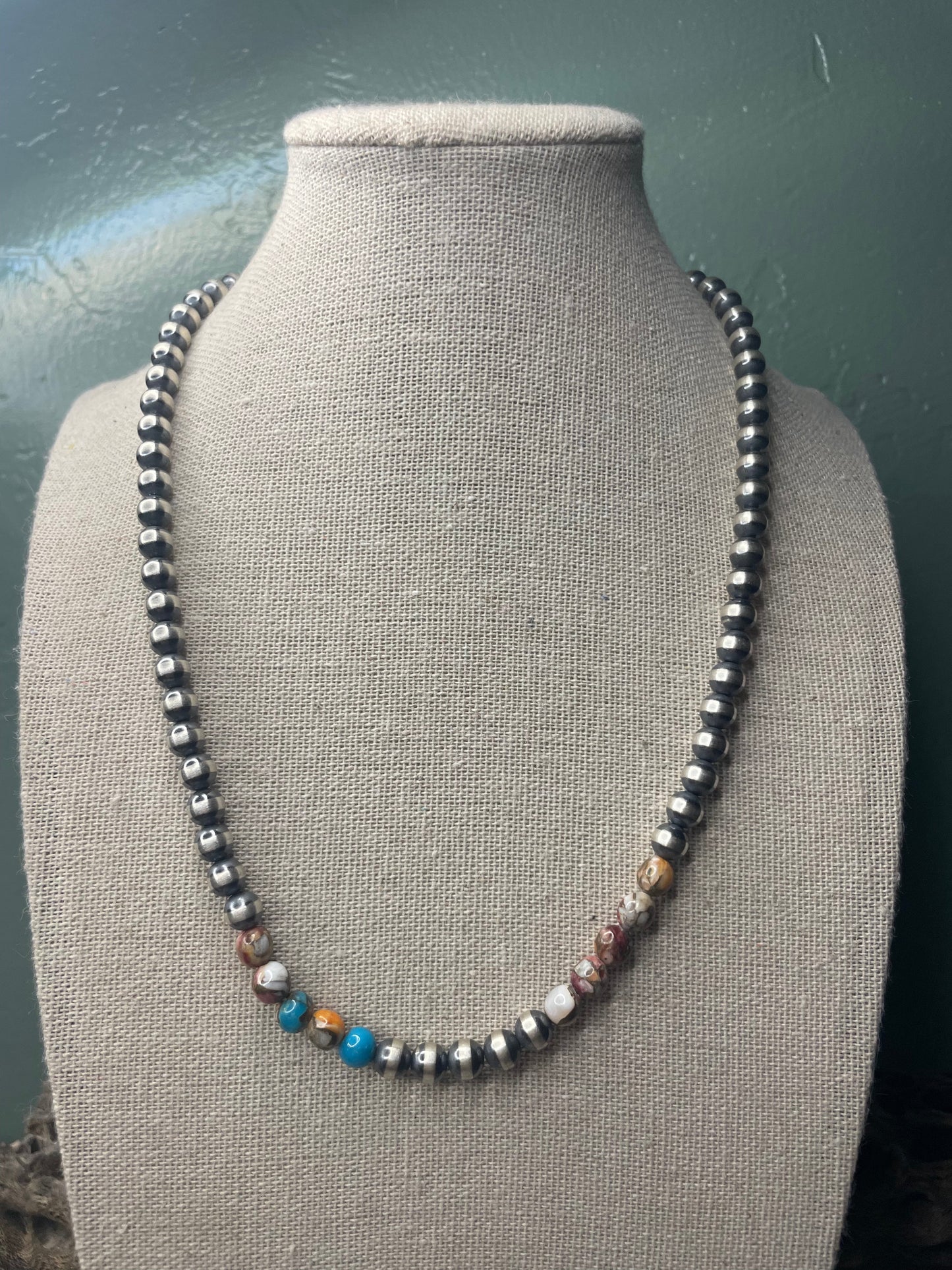 Navajo Sterling Silver Spice 6mm Pearl Beaded Necklace 18”
