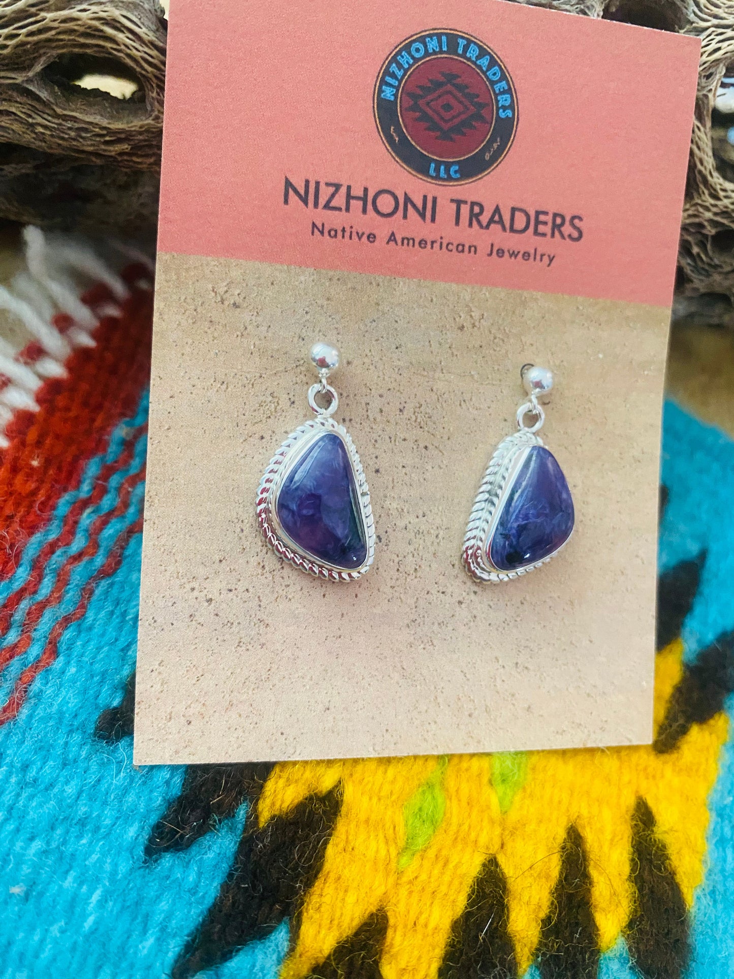 Navajo Charoite & Sterling Silver Dangle Earrings Signed