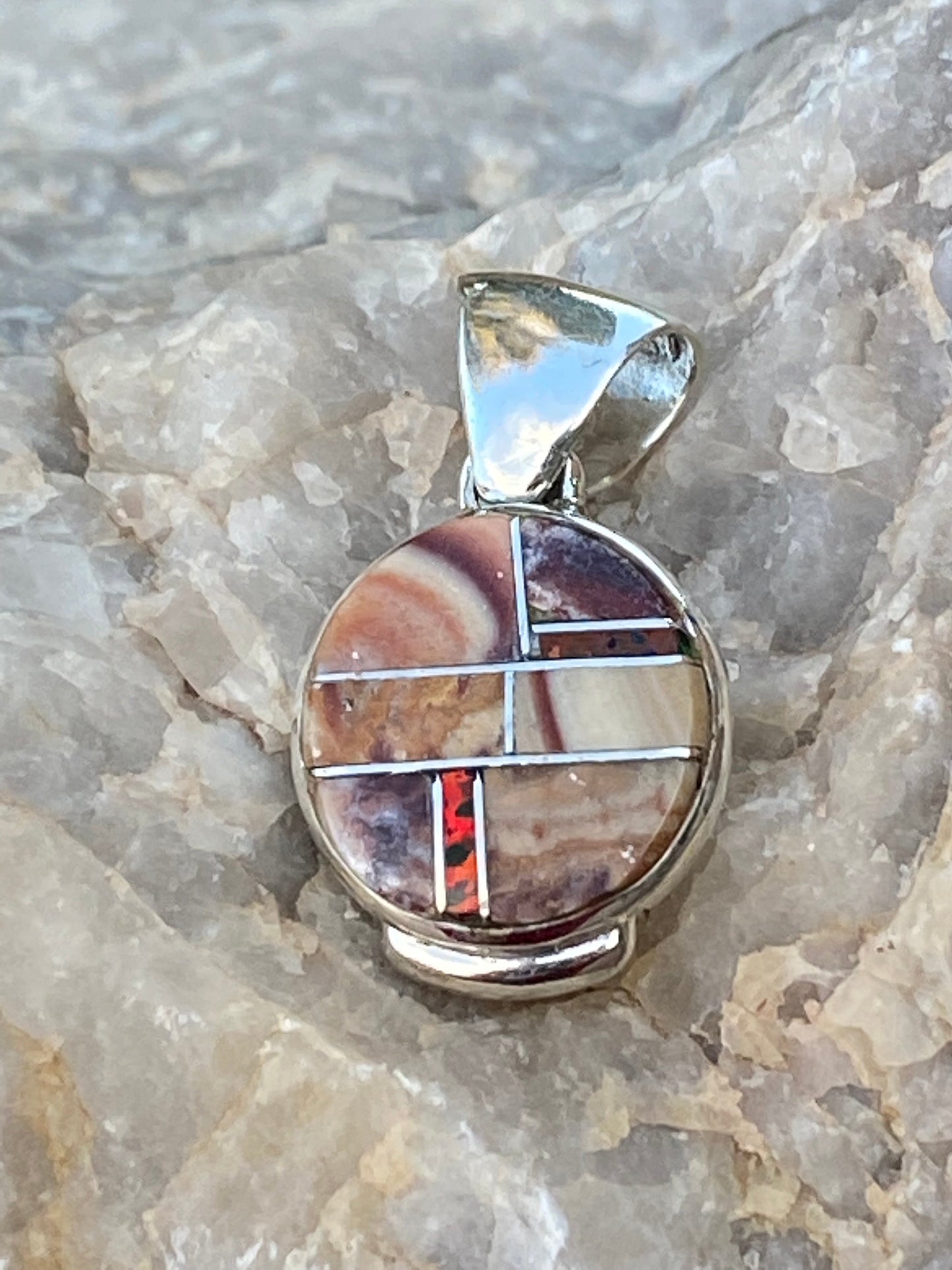 Navajo Coral & Fire Opal Pendant