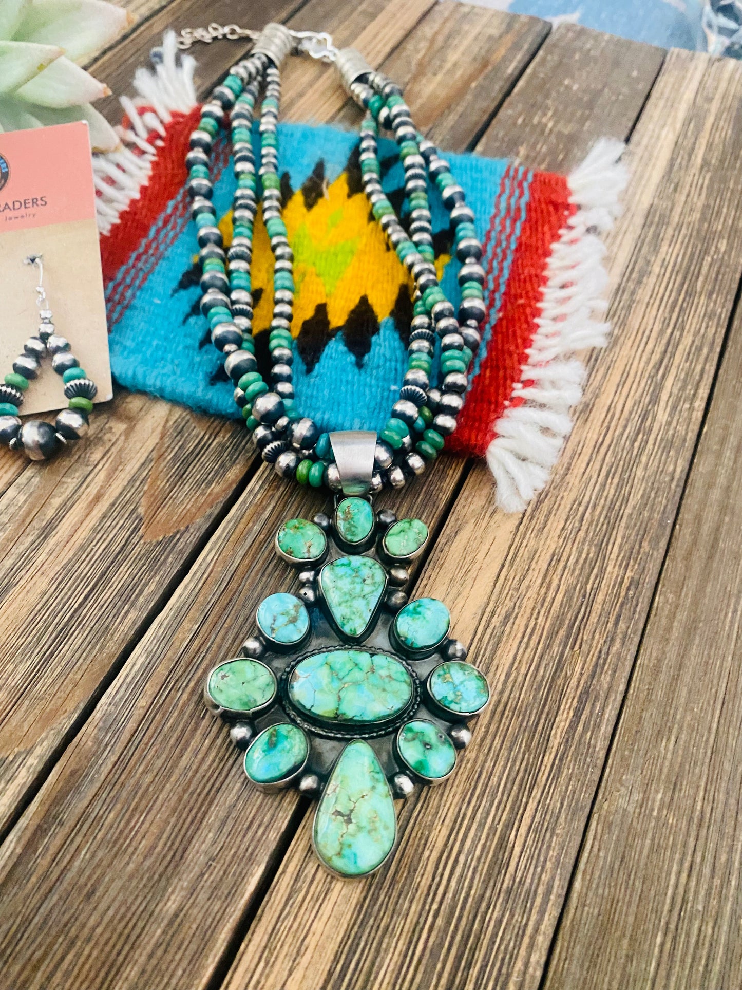 Navajo Sterling Silver & Sonoran Mountain Turquoise Beaded Necklace Set