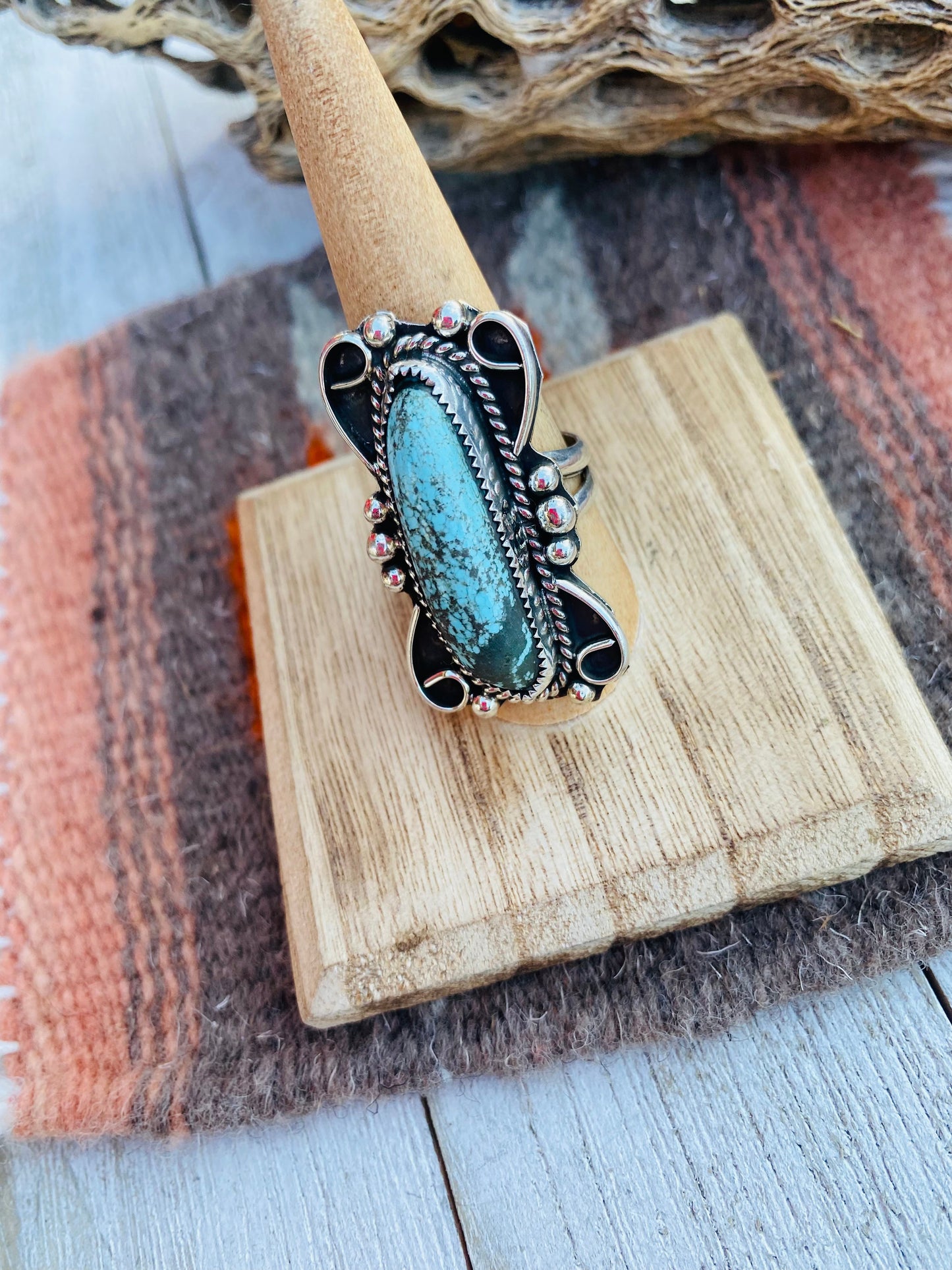 Navajo Turquoise & Sterling Silver Ring Size 8.25