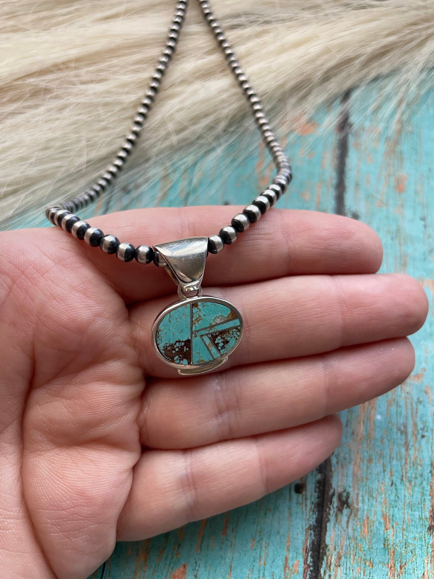 Navajo Number 8 Turquoise Inlay & Sterling Silver Pendant