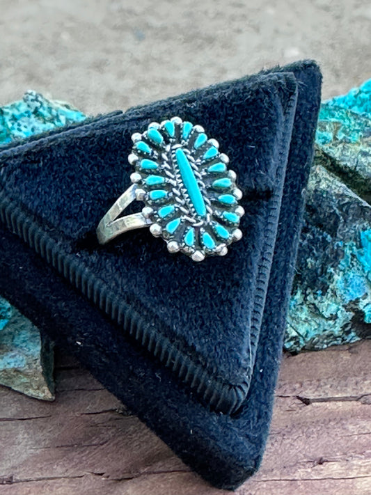 Zuni Sterling Silver & Turquoise Needlepoint Cluster Ring