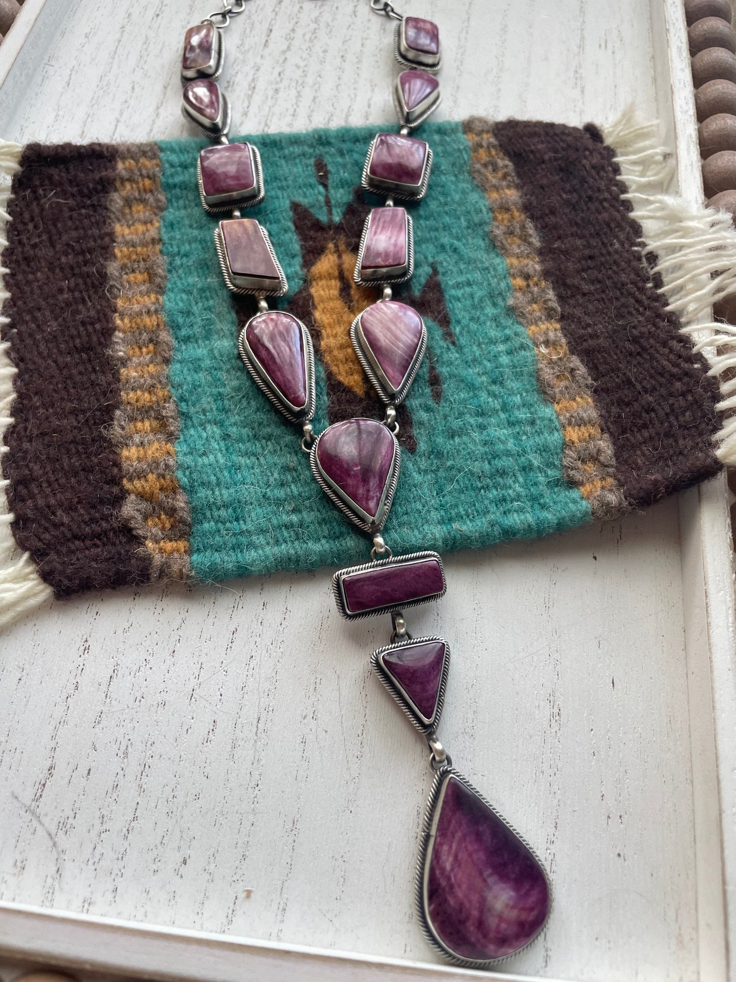 Navajo Purple Spiny And Sterling Silver Necklace & Earrings Signed