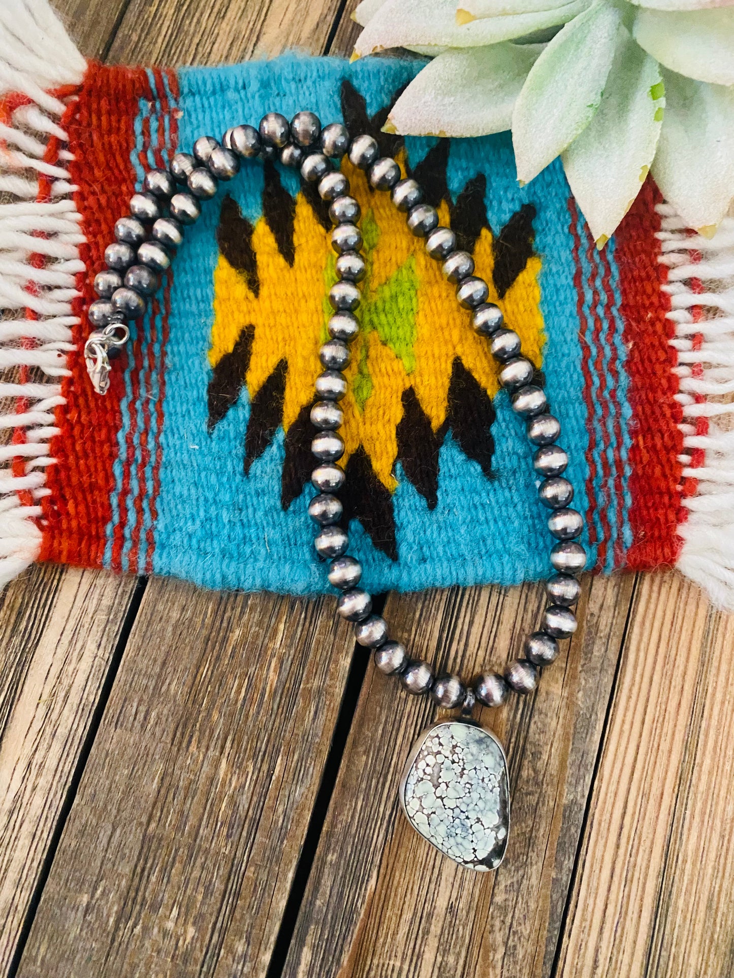 Navajo Sterling Silver & Turquoise Beaded Necklace