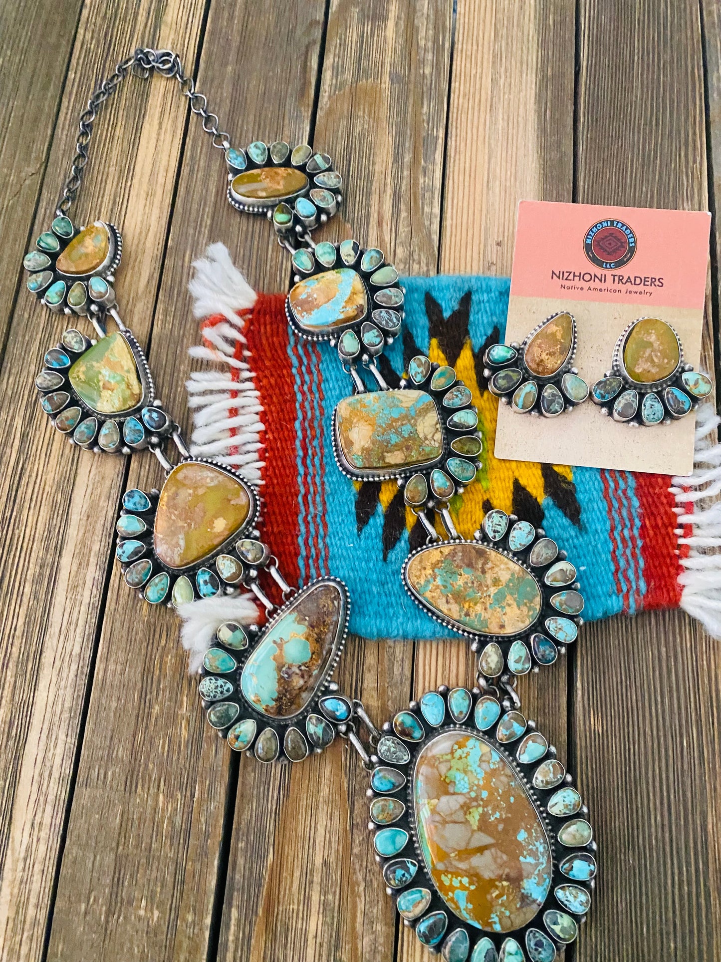 Stunning Navajo Sterling Silver & Royston Turquoise Necklace Set by Betty Yellowhorse