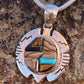 Navajo Rolled Inlay Pendant Necklace with Turquoise, Onyx, Coral, Petrified Wood