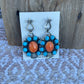 Navajo Sterling Silver Orange Spiny AndTurquoise Dangle Earrings By Kevin Billah