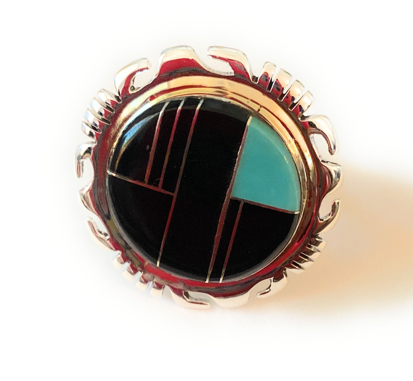 Navajo Sterling Silver, Onyx & Turquoise Inlay Ring Size 6.25