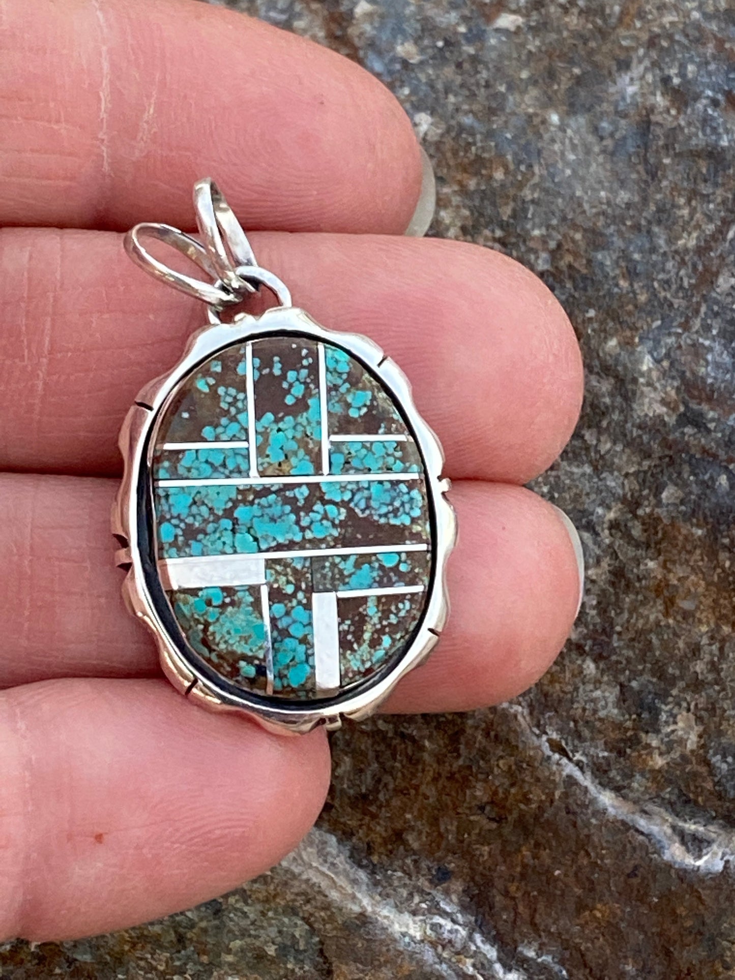 Turquoise Sterling Silver 1.25” Oval Pendant
