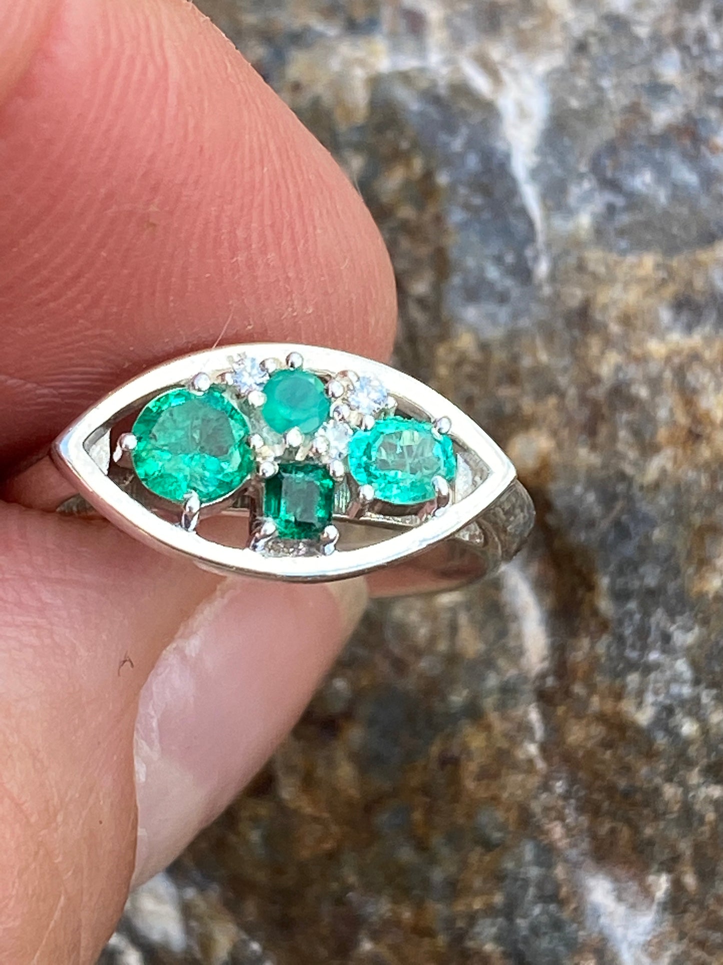 Colombian Emerald Ring in Sterling Silver size 5.5